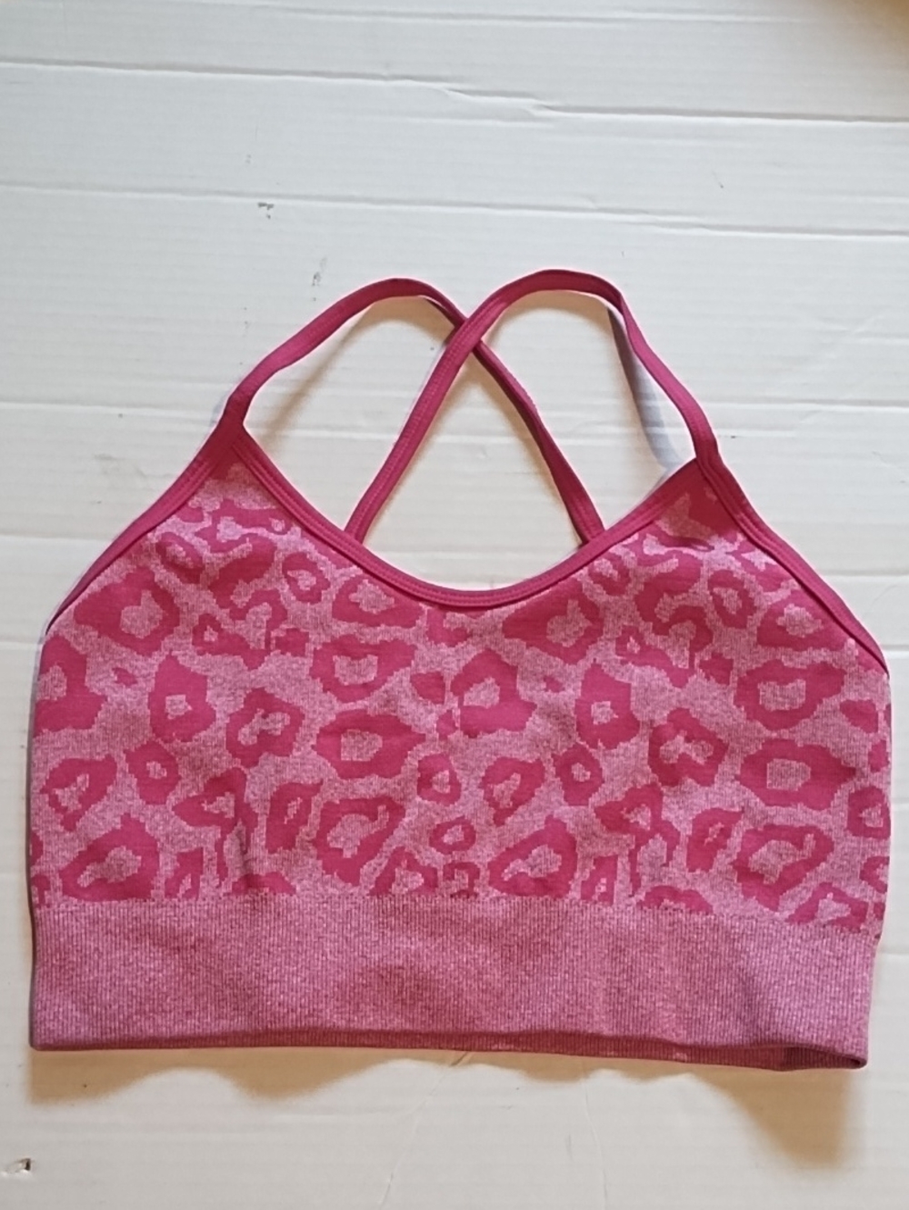 Seamless Pink Leopard Print Bralette - Crisscross Straps
